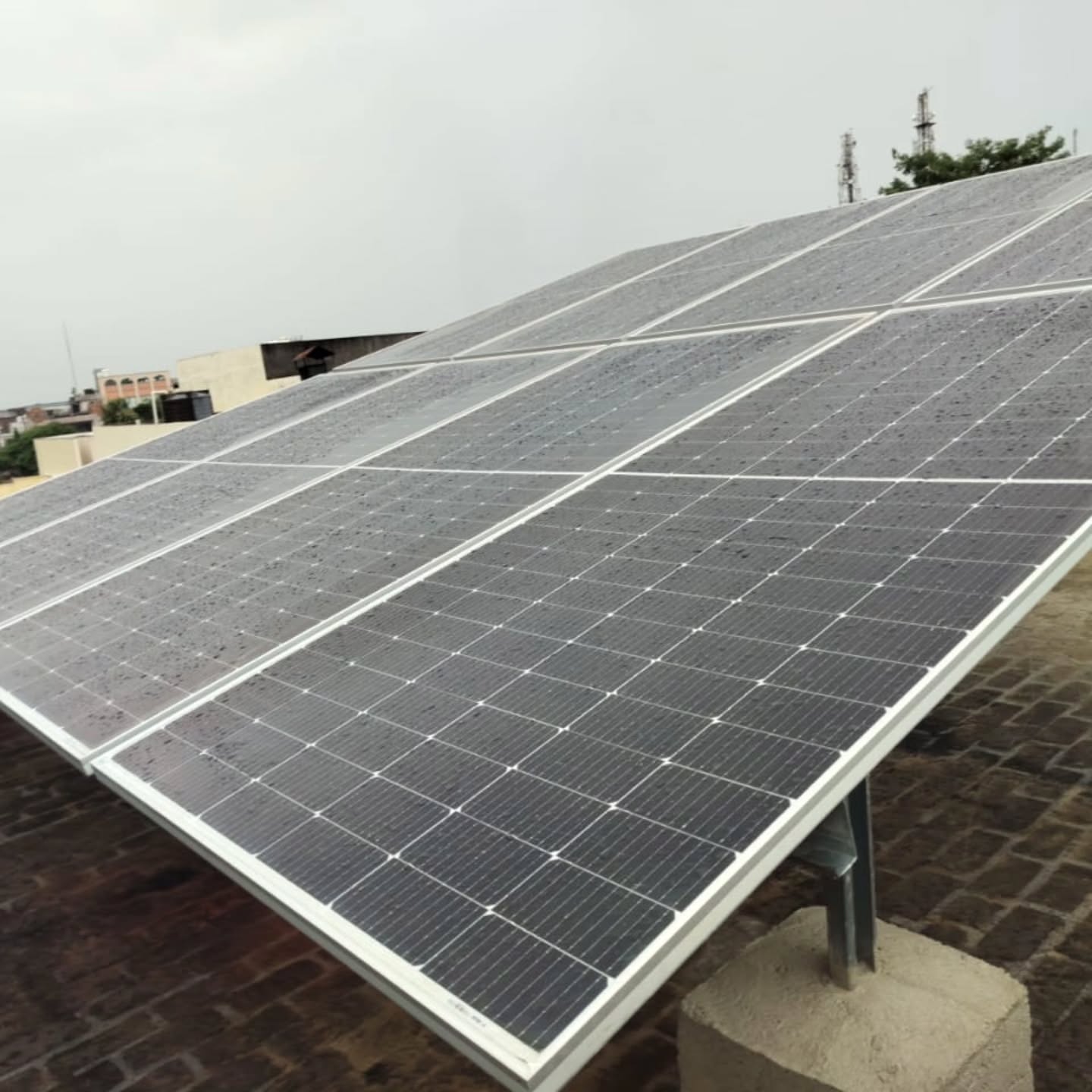 Close-up of solar panel mounting structure in Raipur